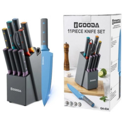11-dielna sada farebných kuchynských nožov Gooda v stojane
